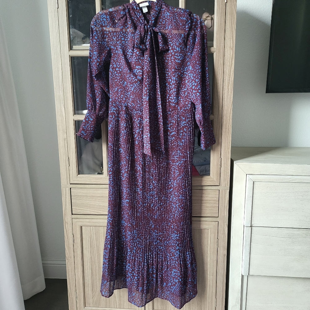 Purple blue micro animal print midi dress